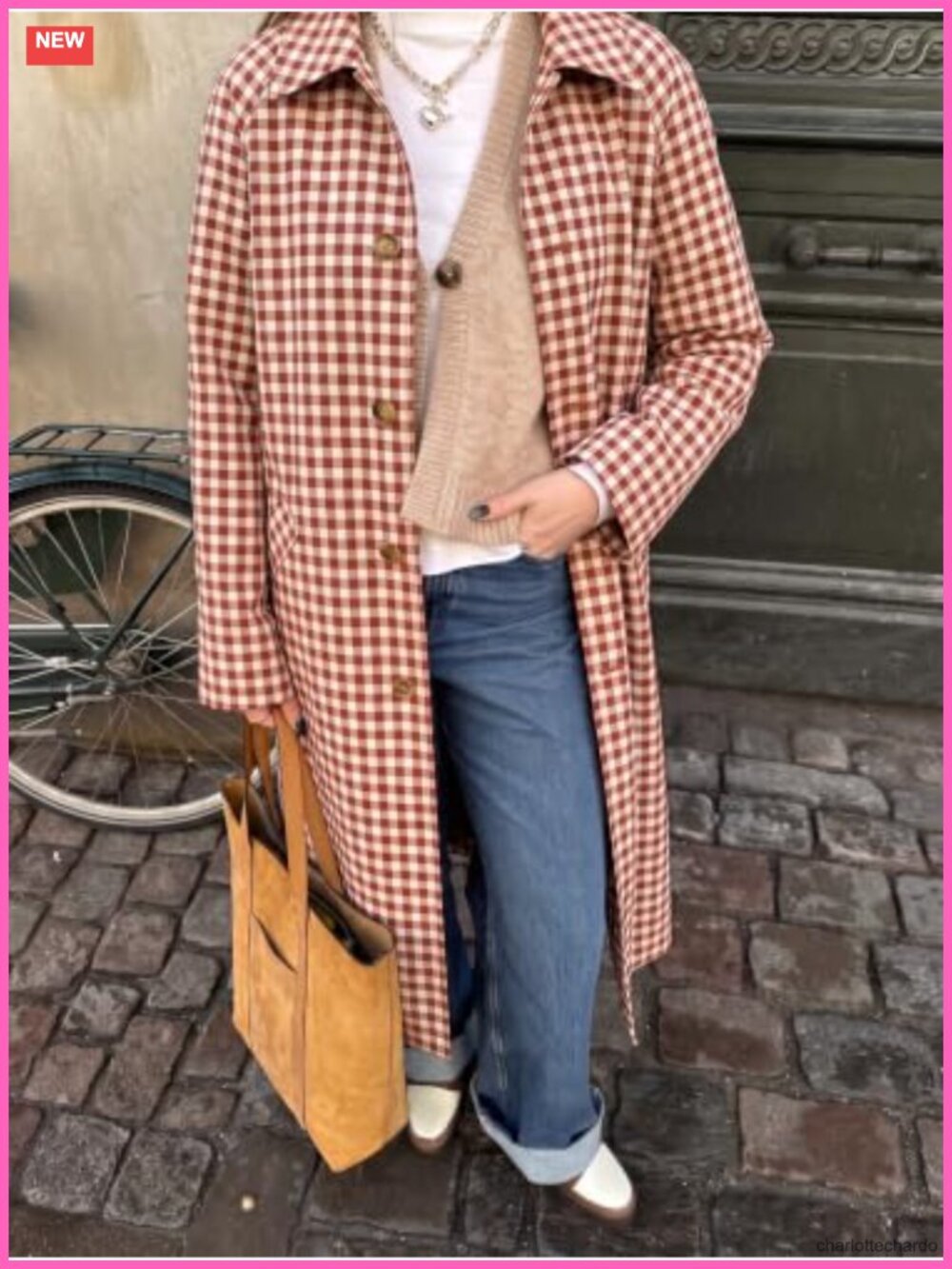 Plaid Trench Coat Long Sleeve Single Breasted Lapel Fall Jacket Women - Picture 3 of 6